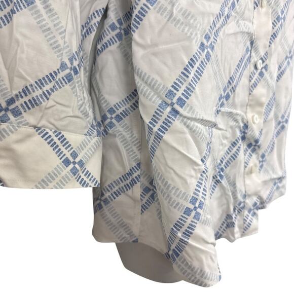 Chicos No Iron Stretch Button Up 3/4 Sleeve Cotton Blue White Shirt 2P/ 12/ 14 - Picture 2 of 16